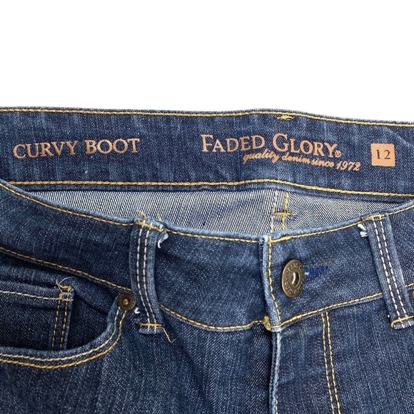 Faded Glory Curvy Boot Women's size 12P Dark Wash Blue Denim Jeans - Picture 3 of 5